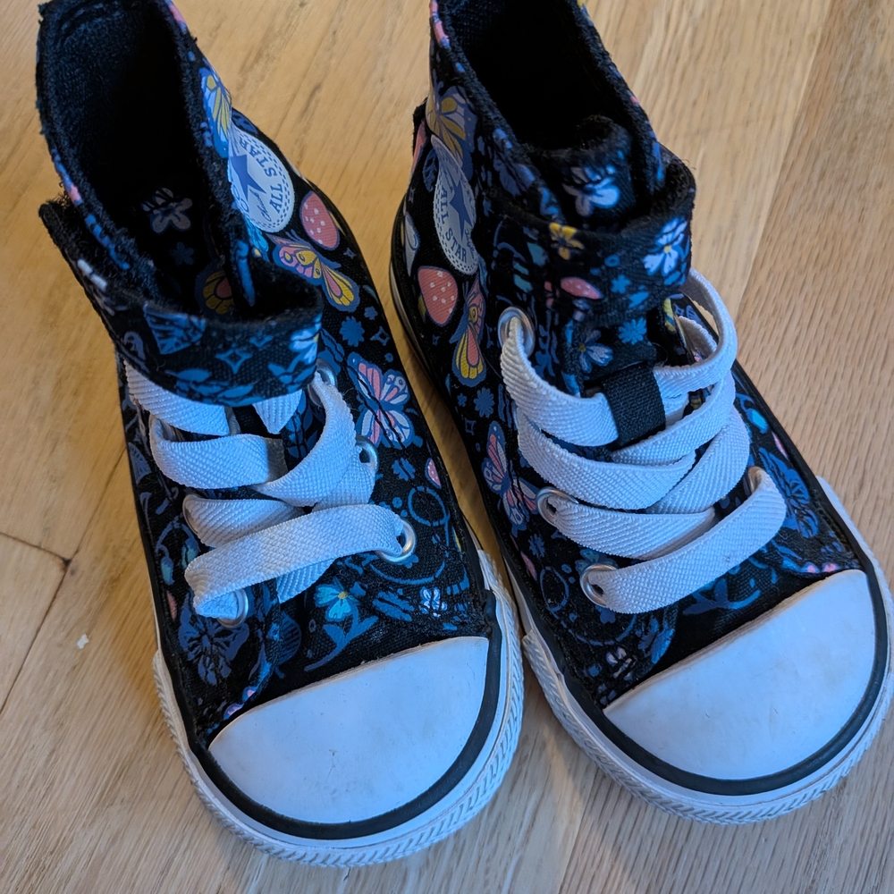 Floral High-Top Kids Sneakers - Black and Blue